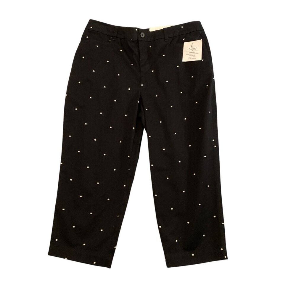 Croft & Barrow Women's Black Polka Dot Slimming Capri Pants Size M - Picture 2 of 10